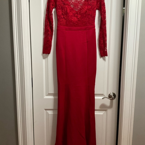 City Goddess London women’s red lace ponte knit mermaid gown 6 - Picture 5 of 11